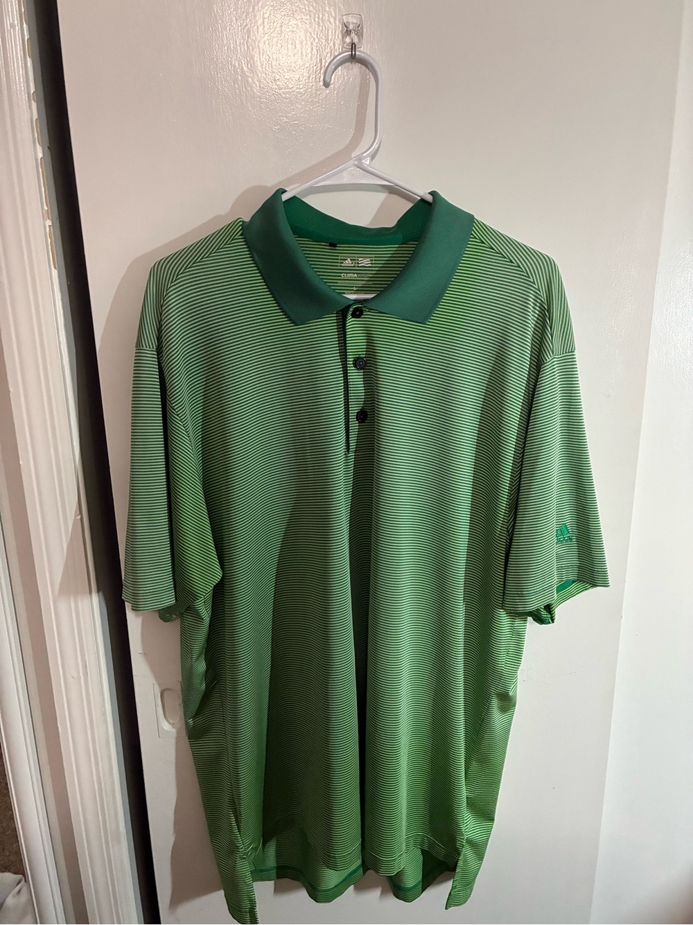 adidas Green Striped Polo with Dark Green Collar